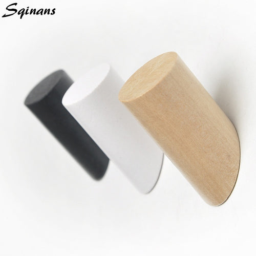 Sqinans Natural Wood Clothes Hanger Wall Mounted Coat Hook Decorative Key Holder Hat Scarf Handbag Storage Hanger Bathroom Rack