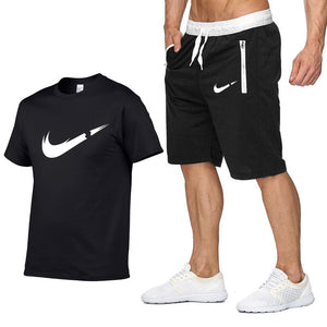 Two Piece Set Men Short Sleeve T Shirt Cropped Top+Shorts Men's Tracksuits 2019 New Causal Sportswear Tops Short Trousers