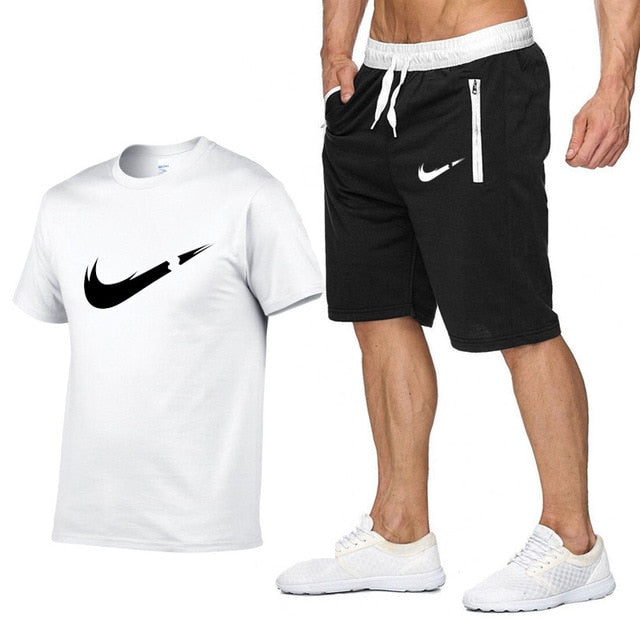 Two Piece Set Men Short Sleeve T Shirt Cropped Top+Shorts Men's Tracksuits 2019 New Causal Sportswear Tops Short Trousers