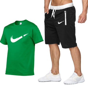 Two Piece Set Men Short Sleeve T Shirt Cropped Top+Shorts Men's Tracksuits 2019 New Causal Sportswear Tops Short Trousers