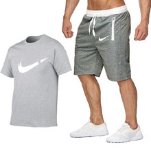 Laden Sie das Bild in den Galerie-Viewer, Two Piece Set Men Short Sleeve T Shirt Cropped Top+Shorts Men&#39;s Tracksuits 2019 New Causal Sportswear Tops Short Trousers