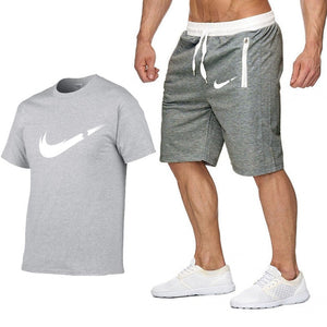 Two Piece Set Men Short Sleeve T Shirt Cropped Top+Shorts Men's Tracksuits 2019 New Causal Sportswear Tops Short Trousers