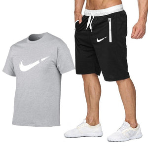 Two Piece Set Men Short Sleeve T Shirt Cropped Top+Shorts Men's Tracksuits 2019 New Causal Sportswear Tops Short Trousers