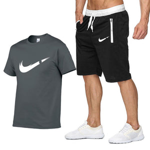 Two Piece Set Men Short Sleeve T Shirt Cropped Top+Shorts Men's Tracksuits 2019 New Causal Sportswear Tops Short Trousers