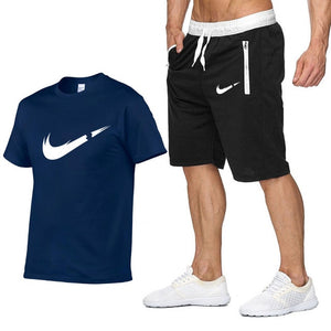 Two Piece Set Men Short Sleeve T Shirt Cropped Top+Shorts Men's Tracksuits 2019 New Causal Sportswear Tops Short Trousers