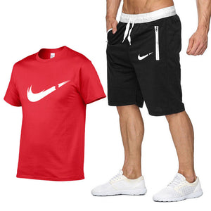 Two Piece Set Men Short Sleeve T Shirt Cropped Top+Shorts Men's Tracksuits 2019 New Causal Sportswear Tops Short Trousers