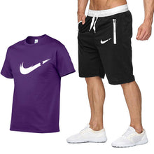 Laden Sie das Bild in den Galerie-Viewer, Two Piece Set Men Short Sleeve T Shirt Cropped Top+Shorts Men&#39;s Tracksuits 2019 New Causal Sportswear Tops Short Trousers