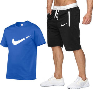 Two Piece Set Men Short Sleeve T Shirt Cropped Top+Shorts Men's Tracksuits 2019 New Causal Sportswear Tops Short Trousers