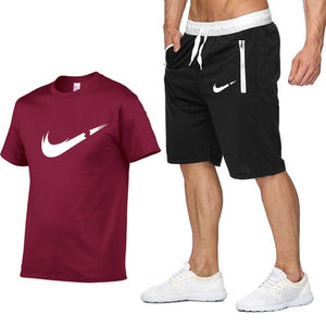 Two Piece Set Men Short Sleeve T Shirt Cropped Top+Shorts Men's Tracksuits 2019 New Causal Sportswear Tops Short Trousers