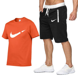 Two Piece Set Men Short Sleeve T Shirt Cropped Top+Shorts Men's Tracksuits 2019 New Causal Sportswear Tops Short Trousers