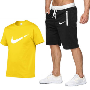 Two Piece Set Men Short Sleeve T Shirt Cropped Top+Shorts Men's Tracksuits 2019 New Causal Sportswear Tops Short Trousers