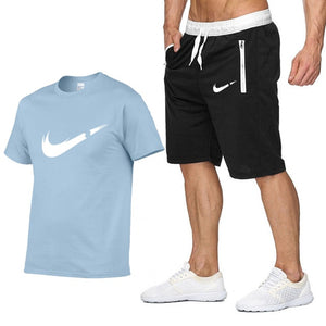 Two Piece Set Men Short Sleeve T Shirt Cropped Top+Shorts Men's Tracksuits 2019 New Causal Sportswear Tops Short Trousers