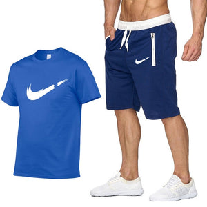 Two Piece Set Men Short Sleeve T Shirt Cropped Top+Shorts Men's Tracksuits 2019 New Causal Sportswear Tops Short Trousers