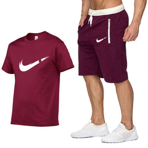 Two Piece Set Men Short Sleeve T Shirt Cropped Top+Shorts Men's Tracksuits 2019 New Causal Sportswear Tops Short Trousers