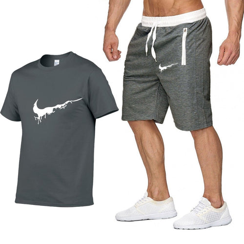 Summer new Sale Men's Sets T Shirts+Shorts Two Pieces Sets Casual Tracksuit 2019 Tide brand Tshirt Gyms Fitness Sportswears set