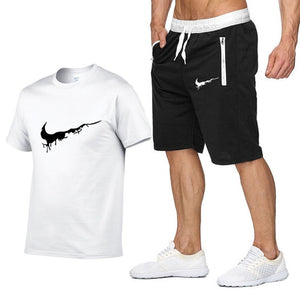 Summer new Sale Men's Sets T Shirts+Shorts Two Pieces Sets Casual Tracksuit 2019 Tide brand Tshirt Gyms Fitness Sportswears set