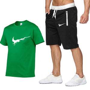 Summer new Sale Men's Sets T Shirts+Shorts Two Pieces Sets Casual Tracksuit 2019 Tide brand Tshirt Gyms Fitness Sportswears set