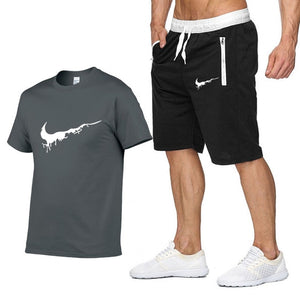 Summer new Sale Men's Sets T Shirts+Shorts Two Pieces Sets Casual Tracksuit 2019 Tide brand Tshirt Gyms Fitness Sportswears set