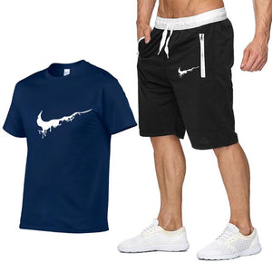 Summer new Sale Men's Sets T Shirts+Shorts Two Pieces Sets Casual Tracksuit 2019 Tide brand Tshirt Gyms Fitness Sportswears set