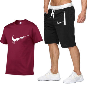 Summer new Sale Men's Sets T Shirts+Shorts Two Pieces Sets Casual Tracksuit 2019 Tide brand Tshirt Gyms Fitness Sportswears set