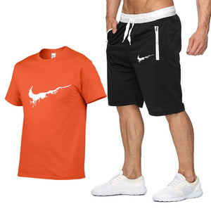 Summer new Sale Men's Sets T Shirts+Shorts Two Pieces Sets Casual Tracksuit 2019 Tide brand Tshirt Gyms Fitness Sportswears set