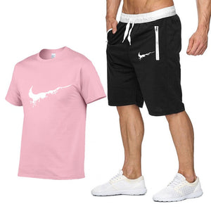 Summer new Sale Men's Sets T Shirts+Shorts Two Pieces Sets Casual Tracksuit 2019 Tide brand Tshirt Gyms Fitness Sportswears set