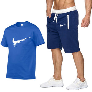 Summer new Sale Men's Sets T Shirts+Shorts Two Pieces Sets Casual Tracksuit 2019 Tide brand Tshirt Gyms Fitness Sportswears set