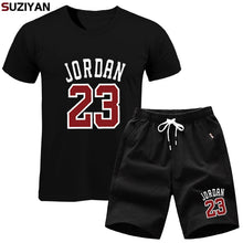 Laden Sie das Bild in den Galerie-Viewer, Men Sets Summer T-Shirt Men&#39;s Suits Lastest 2019 Fashion Short Sleeve T-Shirt Set Jordan23 Tee Shirts Hipster Cool Tops+Shorts