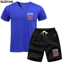 Laden Sie das Bild in den Galerie-Viewer, Men Sets Summer T-Shirt Men&#39;s Suits Lastest 2019 Fashion Short Sleeve T-Shirt Set Jordan23 Tee Shirts Hipster Cool Tops+Shorts