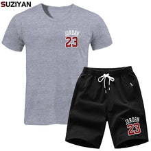 Laden Sie das Bild in den Galerie-Viewer, Men Sets Summer T-Shirt Men&#39;s Suits Lastest 2019 Fashion Short Sleeve T-Shirt Set Jordan23 Tee Shirts Hipster Cool Tops+Shorts