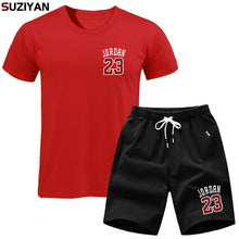 Laden Sie das Bild in den Galerie-Viewer, Men Sets Summer T-Shirt Men&#39;s Suits Lastest 2019 Fashion Short Sleeve T-Shirt Set Jordan23 Tee Shirts Hipster Cool Tops+Shorts