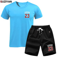 Laden Sie das Bild in den Galerie-Viewer, Men Sets Summer T-Shirt Men&#39;s Suits Lastest 2019 Fashion Short Sleeve T-Shirt Set Jordan23 Tee Shirts Hipster Cool Tops+Shorts