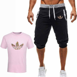 Summer Hot Sale Men's Sets T Shirts+Cropped Trousers Two Pieces Sets Casual Tracksuit New Male Casual Tshirt Gyms Fitness  Men