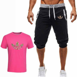 Summer Hot Sale Men's Sets T Shirts+Cropped Trousers Two Pieces Sets Casual Tracksuit New Male Casual Tshirt Gyms Fitness  Men