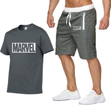 Laden Sie das Bild in den Galerie-Viewer, New Summer new Sale Men&#39;s Sets T Shirts+Shorts Two Pieces Sets Casual Tracksuit MARVEL brand Tshirt Gyms Fitness Sportswears set