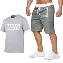 Laden Sie das Bild in den Galerie-Viewer, New Summer new Sale Men&#39;s Sets T Shirts+Shorts Two Pieces Sets Casual Tracksuit MARVEL brand Tshirt Gyms Fitness Sportswears set