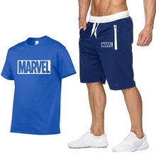 Laden Sie das Bild in den Galerie-Viewer, New Summer new Sale Men&#39;s Sets T Shirts+Shorts Two Pieces Sets Casual Tracksuit MARVEL brand Tshirt Gyms Fitness Sportswears set