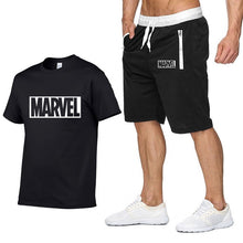 Laden Sie das Bild in den Galerie-Viewer, New Summer new Sale Men&#39;s Sets T Shirts+Shorts Two Pieces Sets Casual Tracksuit MARVEL brand Tshirt Gyms Fitness Sportswears set