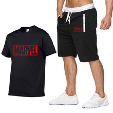 Laden Sie das Bild in den Galerie-Viewer, New Summer new Sale Men&#39;s Sets T Shirts+Shorts Two Pieces Sets Casual Tracksuit MARVEL brand Tshirt Gyms Fitness Sportswears set