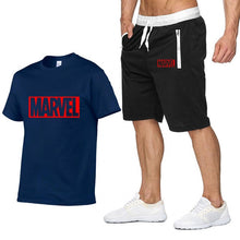 Laden Sie das Bild in den Galerie-Viewer, New Summer new Sale Men&#39;s Sets T Shirts+Shorts Two Pieces Sets Casual Tracksuit MARVEL brand Tshirt Gyms Fitness Sportswears set