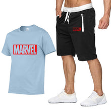 Laden Sie das Bild in den Galerie-Viewer, New Summer new Sale Men&#39;s Sets T Shirts+Shorts Two Pieces Sets Casual Tracksuit MARVEL brand Tshirt Gyms Fitness Sportswears set