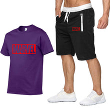 Laden Sie das Bild in den Galerie-Viewer, New Summer new Sale Men&#39;s Sets T Shirts+Shorts Two Pieces Sets Casual Tracksuit MARVEL brand Tshirt Gyms Fitness Sportswears set