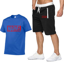 Laden Sie das Bild in den Galerie-Viewer, New Summer new Sale Men&#39;s Sets T Shirts+Shorts Two Pieces Sets Casual Tracksuit MARVEL brand Tshirt Gyms Fitness Sportswears set