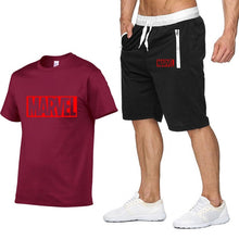 Laden Sie das Bild in den Galerie-Viewer, New Summer new Sale Men&#39;s Sets T Shirts+Shorts Two Pieces Sets Casual Tracksuit MARVEL brand Tshirt Gyms Fitness Sportswears set