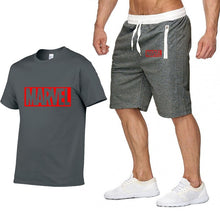 Laden Sie das Bild in den Galerie-Viewer, New Summer new Sale Men&#39;s Sets T Shirts+Shorts Two Pieces Sets Casual Tracksuit MARVEL brand Tshirt Gyms Fitness Sportswears set