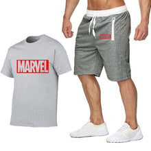 Laden Sie das Bild in den Galerie-Viewer, New Summer new Sale Men&#39;s Sets T Shirts+Shorts Two Pieces Sets Casual Tracksuit MARVEL brand Tshirt Gyms Fitness Sportswears set