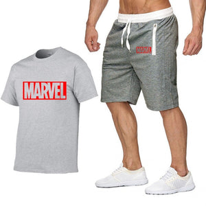 New Summer new Sale Men's Sets T Shirts+Shorts Two Pieces Sets Casual Tracksuit MARVEL brand Tshirt Gyms Fitness Sportswears set