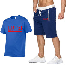 Laden Sie das Bild in den Galerie-Viewer, New Summer new Sale Men&#39;s Sets T Shirts+Shorts Two Pieces Sets Casual Tracksuit MARVEL brand Tshirt Gyms Fitness Sportswears set