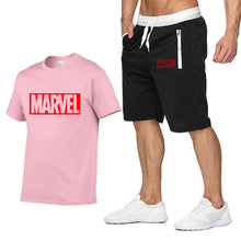 Laden Sie das Bild in den Galerie-Viewer, New Summer new Sale Men&#39;s Sets T Shirts+Shorts Two Pieces Sets Casual Tracksuit MARVEL brand Tshirt Gyms Fitness Sportswears set