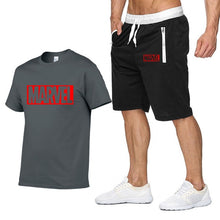 Laden Sie das Bild in den Galerie-Viewer, New Summer new Sale Men&#39;s Sets T Shirts+Shorts Two Pieces Sets Casual Tracksuit MARVEL brand Tshirt Gyms Fitness Sportswears set